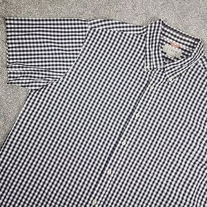 J Crew Button Up Shirt Mens XL Black Gray White Checkered Short Sleeve Pocket